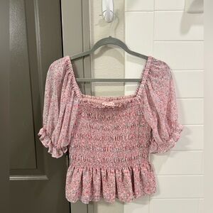 Pink Floral Top, Short Sleeve